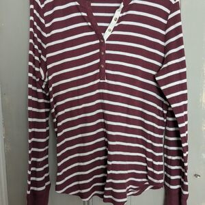 Aerie Maroon and White Ribbed Henley